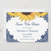 Rustic Navy Blue Sunflower Wedding Save the Date (Voorkant)