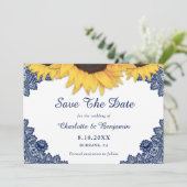 Rustic Navy Blue Sunflower Wedding Save the Date (Staand voorkant)