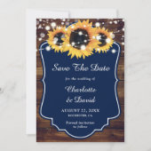 Rustic Navy Blue Sunflower Wedding Save The Date (Voorkant)