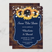Rustic Navy Blue Sunflower Wedding Save The Date (Voorkant / Achterkant)