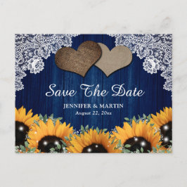 Rustic Navy Blue Sunflower Wedding Save the Date Aankondigingskaart