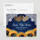 Rustic Navy Blue Sunflower Wedding Save the Date Aankondigingskaart (Voorkant / Achterkant)