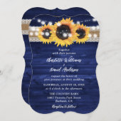 Rustic Navy Blue Sunflower Wood Wedding Kaart (Voorkant / Achterkant)