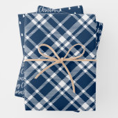 Rustic Navy Blue Tartan Pset Merry Kerstmis Inpakpapier Vel (In situ)