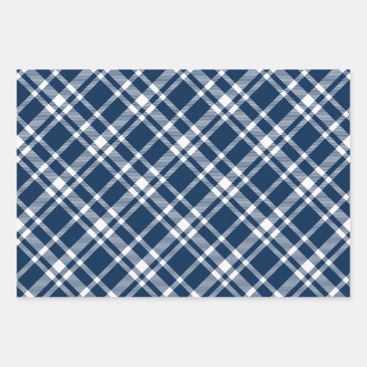 Rustic Navy Blue Tartan Pset Merry Kerstmis Inpakpapier Vel (Voorkant)