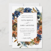 Rustic Navy Blue Terracotta Floral Fall Wedding Kaart (Voorkant)