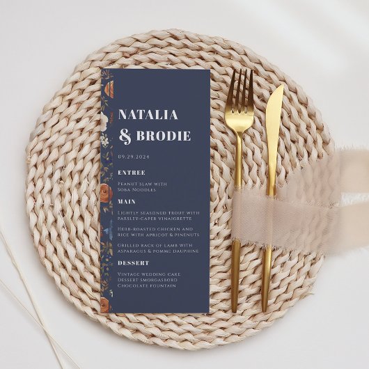 Rustic Navy Blue Terracotta Floral Wedding Menu
