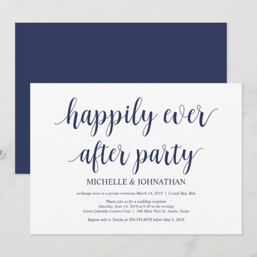 Rustic Navy Blue Trouw Elopement Receptie Kaart (Voorkant / Achterkant)