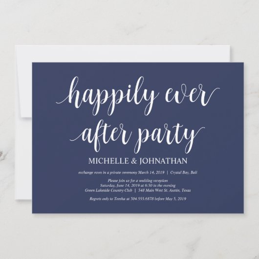 Rustic Navy Blue Trouw Elopement Receptie Kaart (Voorkant)
