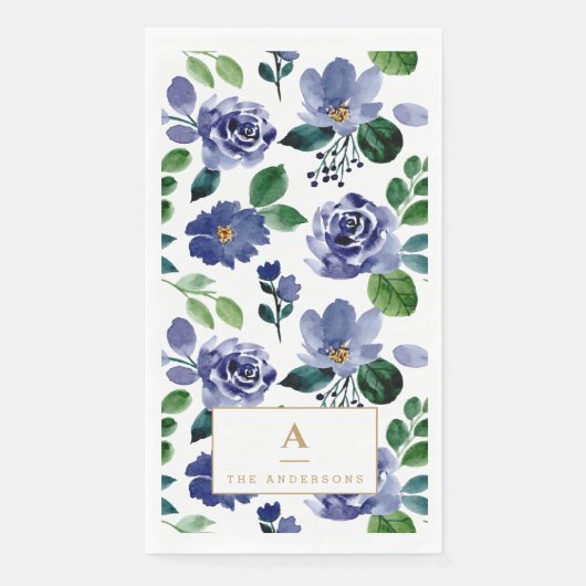 Rustic Navy Blue Waterverf Floral Servet (Voorkant)
