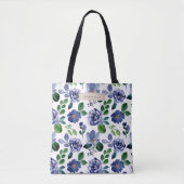 Rustic Navy Blue Waterverf Floral Tote Bag (Voorkant)