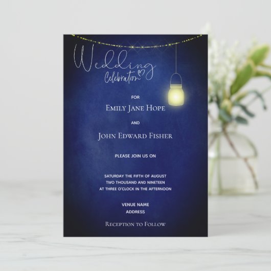 Rustic Navy Blue Waterverf Mason Jar Wedding Kaart (Staand voorkant)