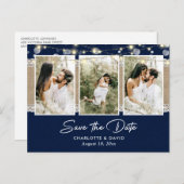 Rustic Navy Blue Wedding Photo Bewaar de datum Aankondigingskaart (Voorkant / Achterkant)