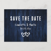 Rustic Navy Blue Wedding Save the Date Briefkaart (Voorkant)