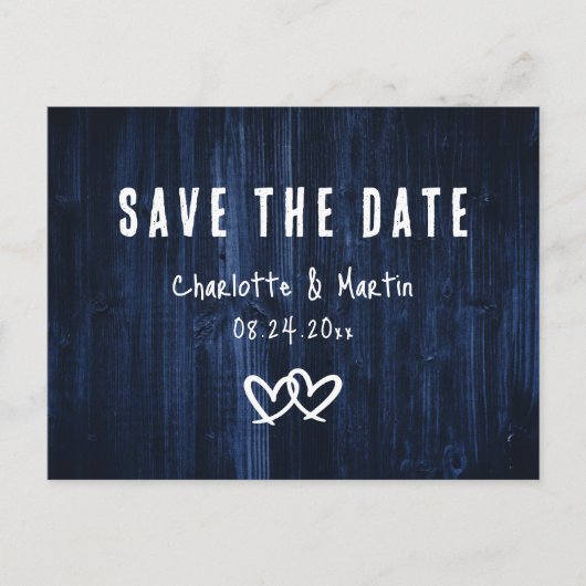 Rustic Navy Blue Wedding Save the Date Briefkaart (Voorkant)