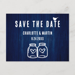 Rustic Navy Blue Wedding Save the Date Briefkaart