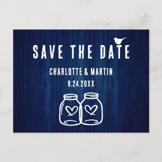Rustic Navy Blue Wedding Save the Date Briefkaart (Voorkant)