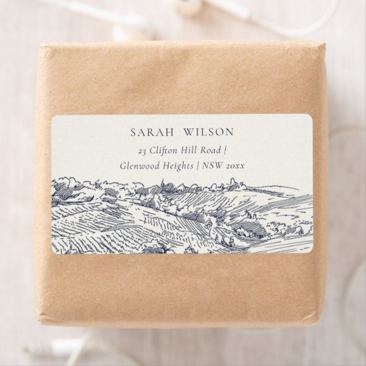 Rustic Navy Blue Winery Mountain Adres Etiket (Insitu)