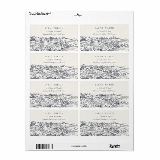 Rustic Navy Blue Winery Mountain Adres Etiket (Full Sheet)