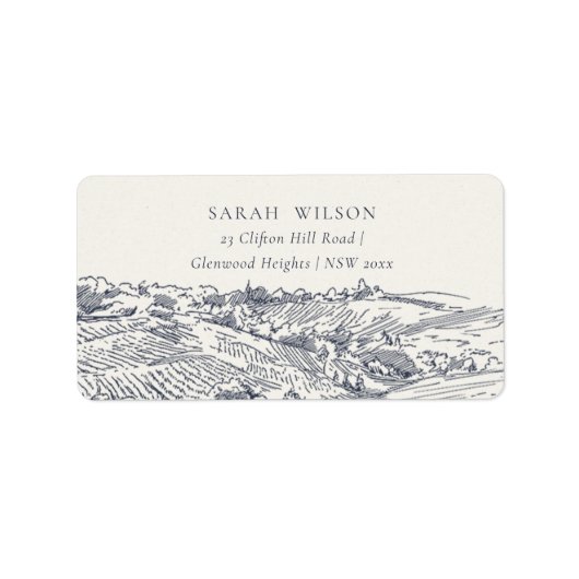 Rustic Navy Blue Winery Mountain Adres Etiket (Voorkant)