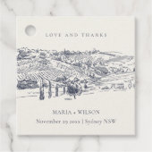 Rustic Navy Blue Winery Mountain Sketch Wedding Bedankjes Labels (Voorkant)