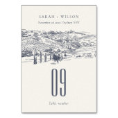 Rustic Navy Blue Winery Mountain Sketch Wedding Kaart (Voorkant)