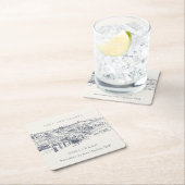 Rustic Navy Blue Winery Mountain Sketch Wedding Kartonnen Onderzetters (Insitu)