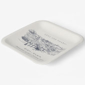 Rustic Navy Blue Winery Mountain Sketch Wedding Papieren Bordje (Gebogen)