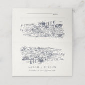 Rustic Navy Blue Winery Mountain Sketch Wedding Plaatskaartje (Buitenkant ongevouwen)