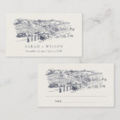 Rustic Navy Blue Winery Mountain Sketch Wedding Plaatskaartje (Voorkant / Achterkant)