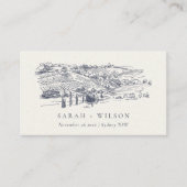 Rustic Navy Blue Winery Mountain Sketch Wedding Plaatskaartje (Voorkant)