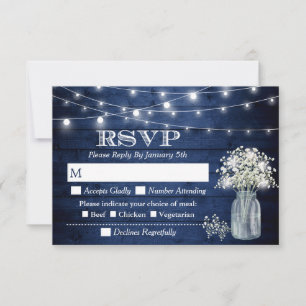 Rustic Navy Blue Wood Baby's Rreath String Lights RSVP Kaartje