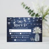 Rustic Navy Blue Wood Baby's Rreath String Lights RSVP Kaartje (Staand voorkant)
