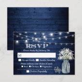 Rustic Navy Blue Wood Baby's Rreath String Lights RSVP Kaartje (Voorkant / Achterkant)