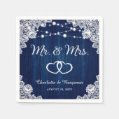 Rustic Navy Blue Wood Lace String Lights Wedding Servet (Voorkant)