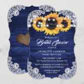 Rustic Navy Blue Wood Lace Sunflower Bridal Shower Kaart (Voorkant / Achterkant)