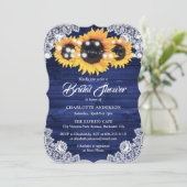 Rustic Navy Blue Wood Lace Sunflower Bridal Shower Kaart (Staand voorkant)