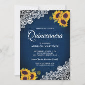 Rustic Navy Blue Wood Lace Sunflower Quinceanera Kaart (Voorkant)