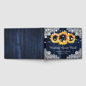 Rustic Navy Blue Wood Lace Sunflower Wedding Gastenboek (Volledig)