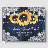 Rustic Navy Blue Wood Lace Sunflower Wedding Gastenboek (Voorkant)