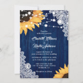 Rustic Navy Blue Wood Lace Sunflower Wedding Kaart (Voorkant)