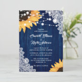 Rustic Navy Blue Wood Lace Sunflower Wedding Kaart (Staand voorkant)