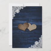 Rustic Navy Blue Wood Lace Sunflower Wedding Kaart (Achterkant)