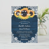 Rustic Navy Blue Wood Lace Sunflower Wedding Kaart (Staand voorkant)