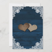 Rustic Navy Blue Wood Lace Sunflower Wedding Kaart (Achterkant)