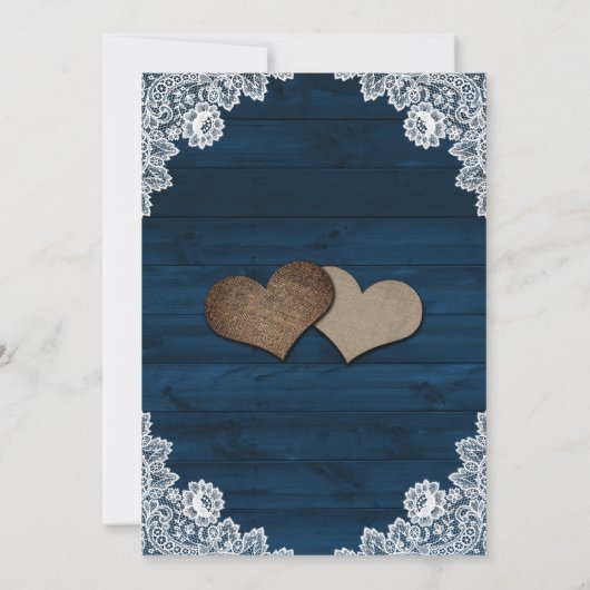 Rustic Navy Blue Wood Lace Sunflower Wedding Kaart (Achterkant)