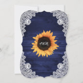 Rustic Navy Blue Wood Lace Sunflower Wedding Kaart (Achterkant)