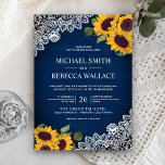 Rustic Navy Blue Wood Lace Sunflower Wedding Kaart<br><div class="desc">Nodig uw gasten uit met deze elegante uitnodiging voor een rustige bruiloft met prachtige zonnebloemen en kant met moderne typografie op een rustige houten achtergrond. Voeg eenvoudig uw gebeurtenisdetails op deze makkelijk te gebruiken sjabloon toe om het één-van-een-soort uitnodiging te maken.</div>