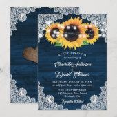 Rustic Navy Blue Wood Lace Sunflower Wedding Kaart (Voorkant / Achterkant)
