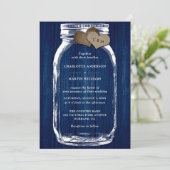 Rustic Navy Blue Wood Mason Jar Wedding Kaart (Staand voorkant)